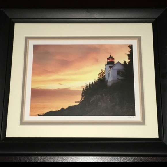 Lighthouse signed / framed, double matted, black frame does have imperferfection - Picture 7 of 8